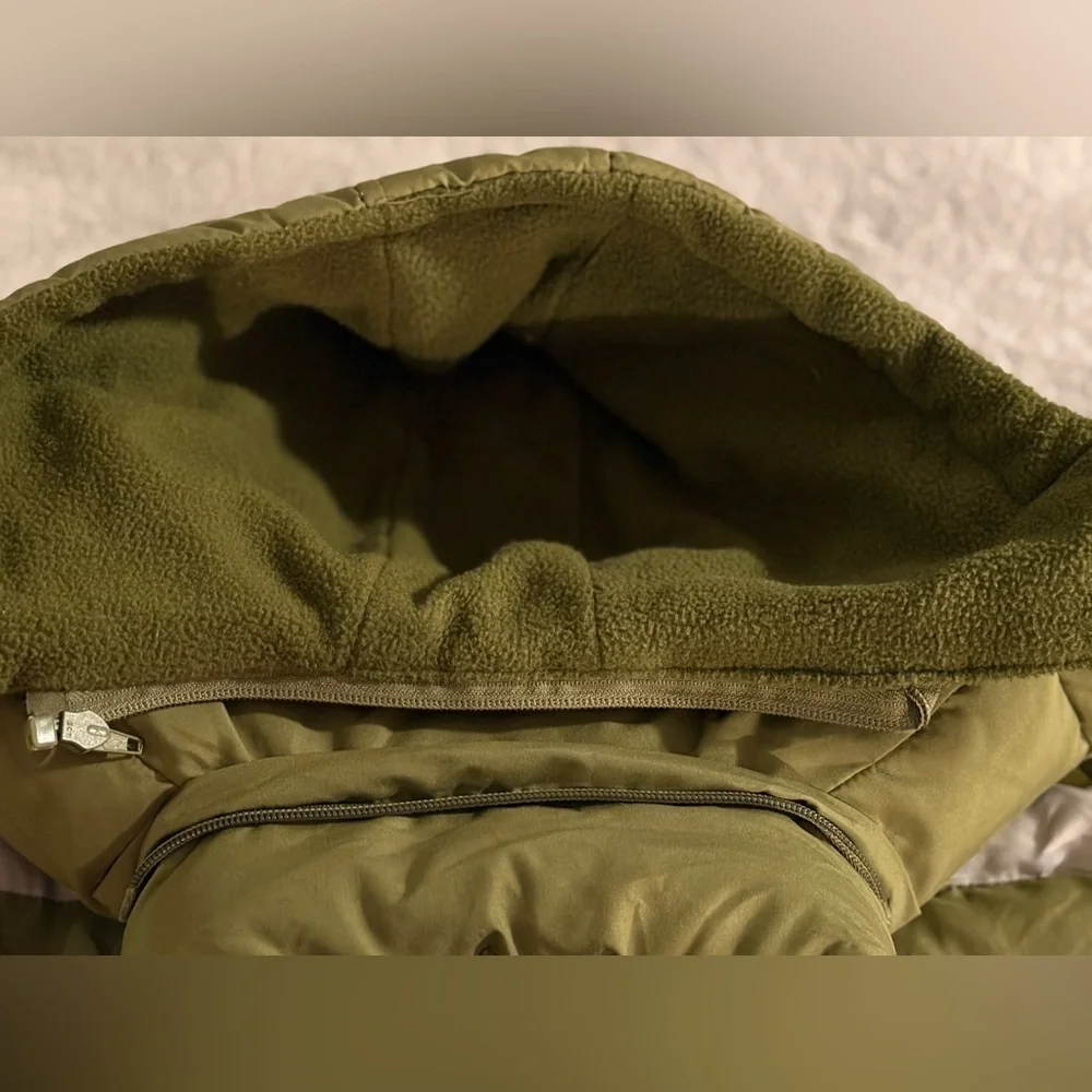 Kids Olive Green Puffer Jacket with Stripes